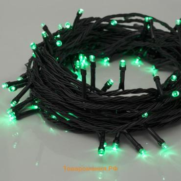 Гирлянда «Нить» 10 м, IP20, тёмная нить, 100 LED, 8 режимов, 220 В, свечение зелёное