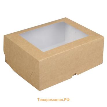 Коробка на 6 капкейков с окном, крафт, 25×17×10 см