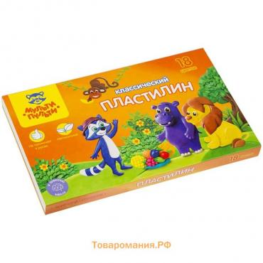 Пластилин 18 цветов 360 г, Мульти-пульти «Приключения Енота», со стеком, картонная упаковка