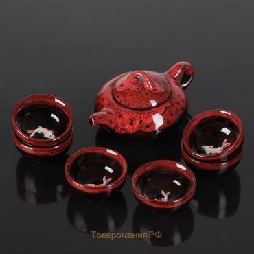 Набор для чайной церемонии керамический «Лунное озеро», 7 предметов: 6 пиал 50 мл, чайник 150 мл, цвет красный