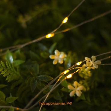 Гирлянда «Нить», 10 м, IP44, 100 LED, 2 режима, солнечная батарея, серебристая нить, свечение жёлтое