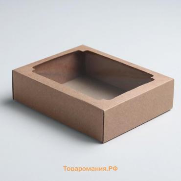 Коробка сборная без печати крышка - дно бурая с окном 18×15×5 см