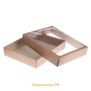 Коробка сборная без печати крышка-дно бурая с окном 37×32×7 см