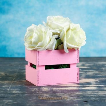 Кашпо деревянное 12×11×9 см "Однушка Лайт", двухреечное, розовый светлый Дарим Красиво
