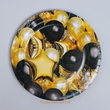 Тарелка одноразовая бумажная "Черное золото", шары, 18 см
