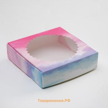 Подарочная коробка сборная с окном, небесный, 11.5×11.5×3 см