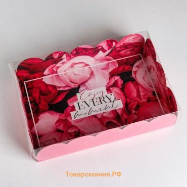 Коробка для печенья, кондитерская упаковка с пластиковой крышкой, Enjoy every moment, 20 х 30 х 8 см