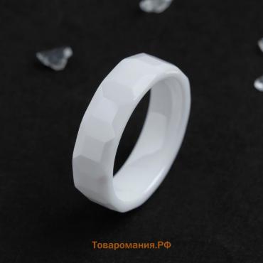 Кольцо керамика «Минимал» огранка прямоугольник, 6 мм, белое, 18 размер