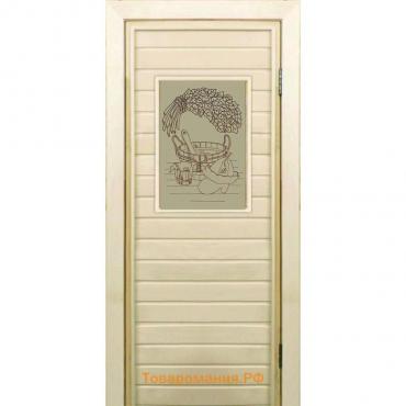 Дверь для бани со стеклом (40*60), "Банные радости-1", сатин, 190×70см, коробка из осины