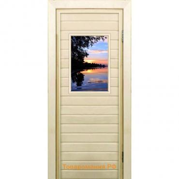 Дверь для бани со стеклом (40*60), "Озеро", 190×70см, коробка из осины