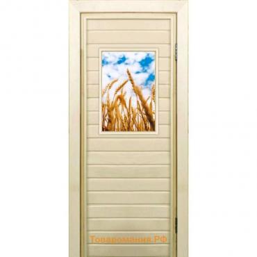 Дверь для бани со стеклом (40*60), "Пшеница-1", 170×70см, коробка из осины
