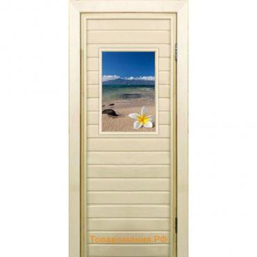 Дверь для бани со стеклом (40*60), "Пляж", 180×70см, коробка из осины