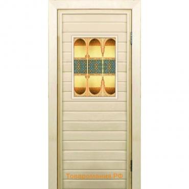 Дверь для бани со стеклом (40*60), "Восточные мотивы", 180×70см, коробка из осины