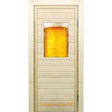 Дверь для бани со стеклом (40*60), "Пенное", 190×70см, коробка из осины