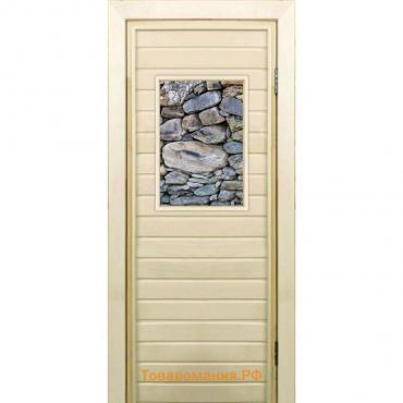 Дверь для бани со стеклом (40*60), "Камни", 170×70см, коробка из осины