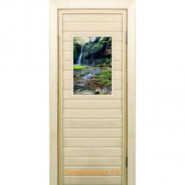 Дверь для бани со стеклом (40*60), "Водопад-3", 180×70см, коробка из осины