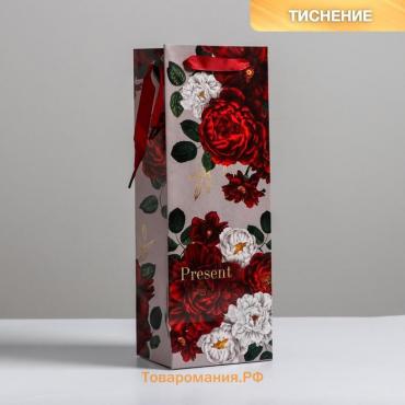 Пакет подарочный ламинированный под бутылку, упаковка, «Flowers», 13 x 36 x 10 см