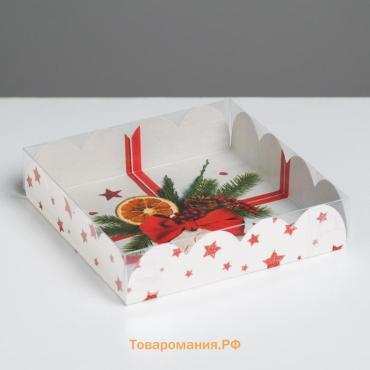 Коробка для кондитерских изделий с пластиковой крышкой «С Новым годом!», 13 х 13 х 3 см