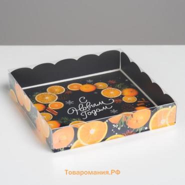 Коробка для кондитерских изделий с пластиковой крышкой «С Новым годом», 15 х 15 х 3 см