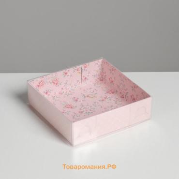 Кондитерская упаковка, коробка для макарун с PVC крышкой, «Шебби», 12 х 12 х 3 см