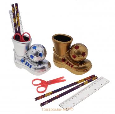 Настольный набор детский, "Ботинок с мячом" из 5 предметов: подставка, ножницы, линейка, 2 карандаша, МИКС