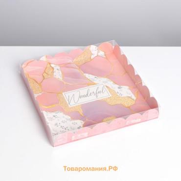 Коробка для печенья, кондитерская упаковка с пластиковой крышкой, «Камень», 21 х 21 х 3 см