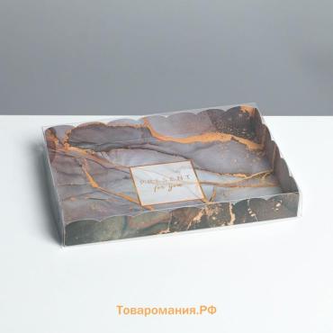 Коробка для печенья, кондитерская упаковка с пластиковой крышкой, «Мрамор», 22 х 15 х 3 см