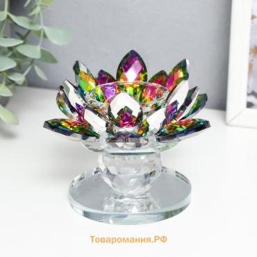 Стеклянный подсвечник на 1 свечу «Лотос на пьедестале», голография, 10.5×11.5×8.5 см