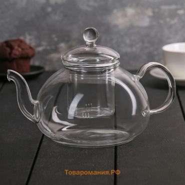Чайник заварочный из стекла, 1 л, стеклянное сито