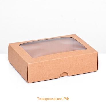 Коробка складная, крышка-дно, с окном, крафт, 14×10×4 см