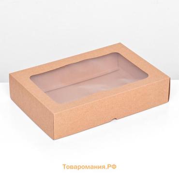 Коробка складная, крышка-дно, с окном, крафт, 30×20×6.5 см