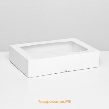 Коробка складная, крышка-дно, с окном, белый, 30×20×6.5 см