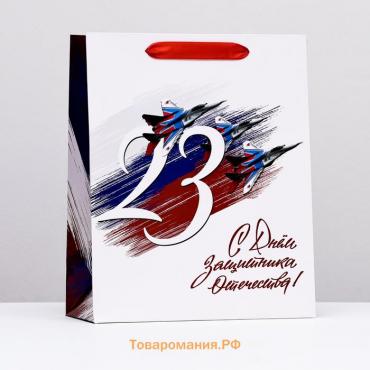 Пакет подарочный ламинированный «День 23 февраля», 26×32×12 см